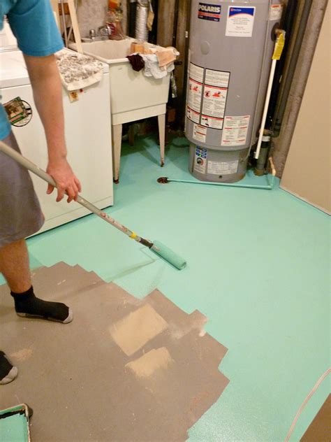 Basement Update How To Paint A Concrete Laundry Room Floor Turquoise