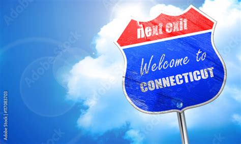 Welcome To Connecticut 3d Rendering Blue Street Sign Stock Photo