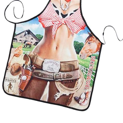 New Novelty Cooking Kitchen Cool Cowgirl Print Sexy Apron Baking Present Pinafore Chef Funny