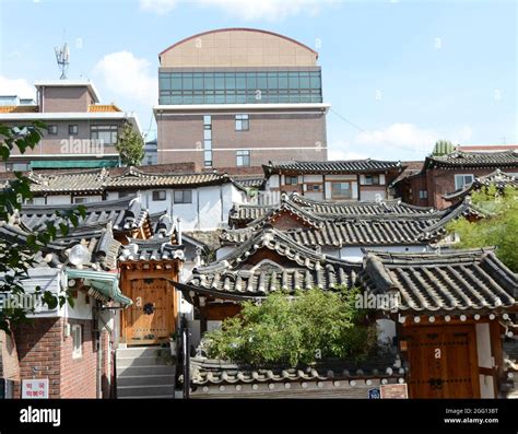 Traditional Korean Houses At The Bukchon Hanok Village In Seoul Korea