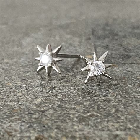 Starburst gold stud earrings star silver CZ earrings dainty Etsy 日本