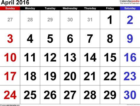 April 2016 Calendar Templates For Word Excel And Pdf