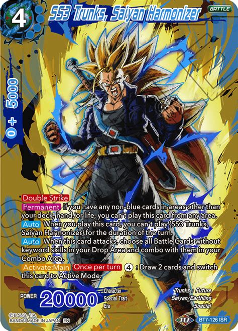 We will be outlining all the rarities in this guide. SS3 Trunks, Saiyan Harmonizer - BT7-126 - ISR - Dragon ...