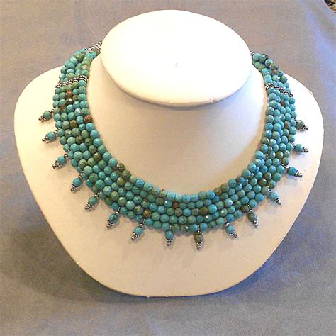 Faceted Turquoise Multi Strand Choker Again Peggy Goodman Great Stuff