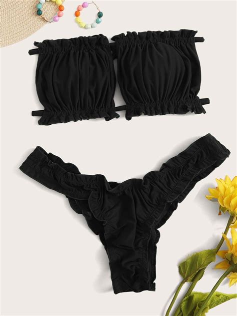 Black Cute Polyamide Plain Embellished High Stretch Women Beachwear
