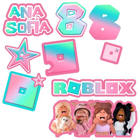 ROBLOX Custom printable party toppers for cakes birthday pink Etsy México
