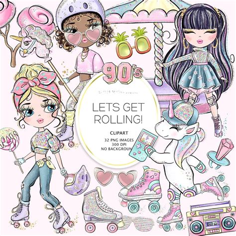 Kit Digital Meninas Cute De Patins Aquarela 5 Brindes Elo7