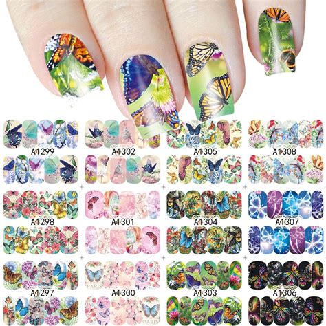 Diy water marble stickers for your nails! DIY Full Wraps Butterfly Pattern Nail Stickers Nail Art Decorations Transfer Water Decals Nail ...