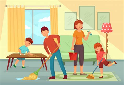 Limpieza Familiar De La Casa Padre Madre E Hijos