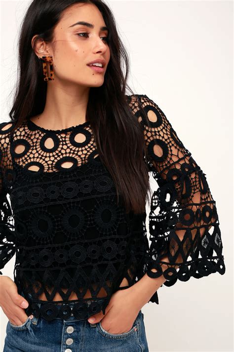 Lovely Black Lace Top Crochet Lace Top Lace Crop Top Lulus