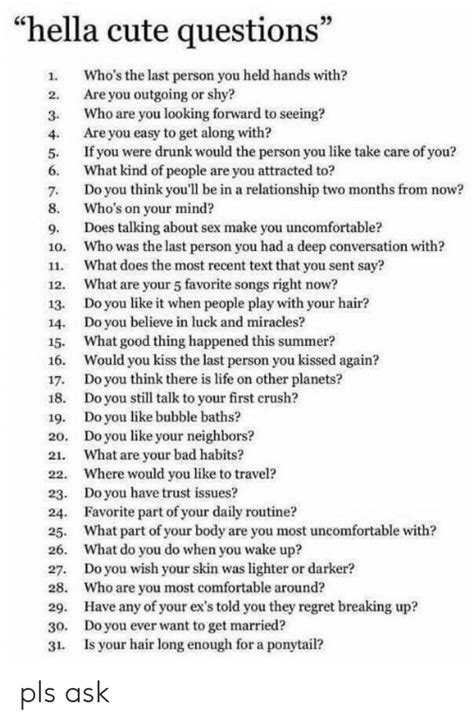 Hella Cute Questions 40 1 Whos The Last Person You Held Hands With 2 Are You Outgoing Or Shy