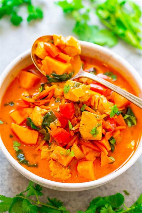 Thai Chicken Coconut Curry Soup Recipe Averie Cooks Recipe In 2020