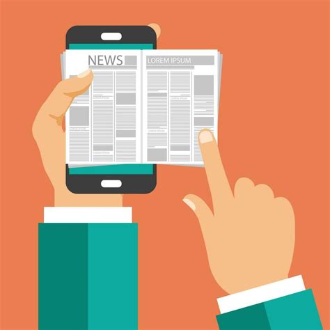 On Line News Concept Read Newspaper On Your Smart Phone Flat Vector Illustration 34200616