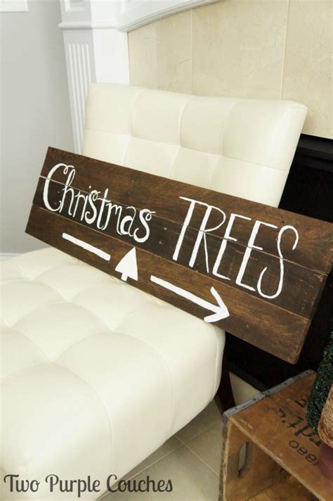 Christmas Trees Pallet Wood Sign Two Purple Couches