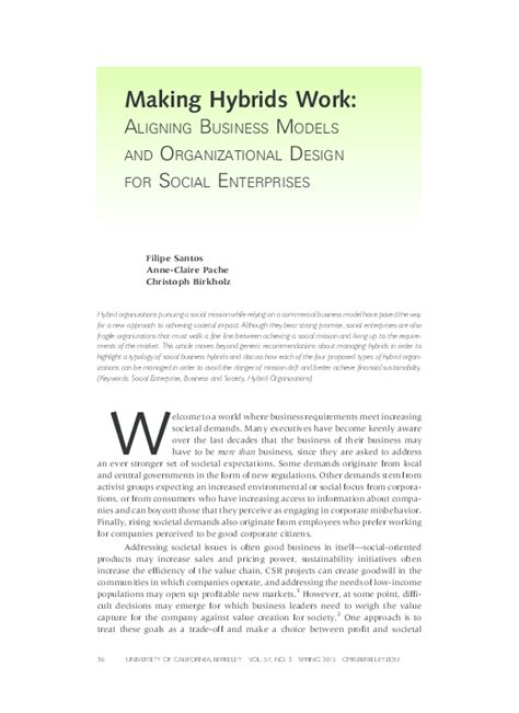 (PDF) Making Hybrids Work: ALIGNING BUSINESS MODELS AND ORGANIZATIONAL ...