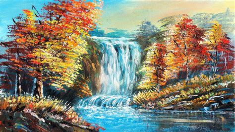 Autumn Waterfall Painting Easy Acrylic Painting Hidden Autumn