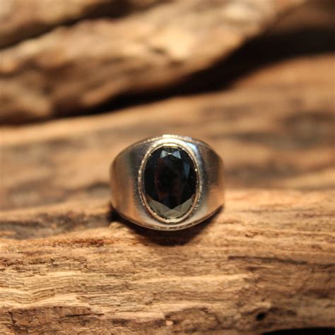 Mens Heavy Hematite Ring Navajo Native American Signed Jp Sterling