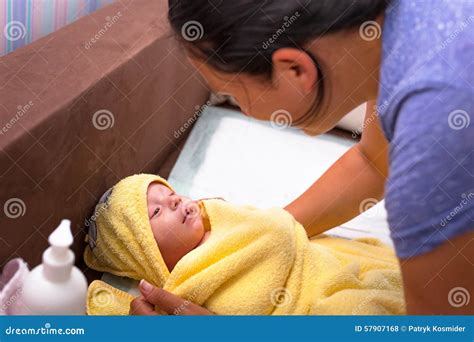 Mother Drying Baby After Bath Stock Photography Cartoondealer Com