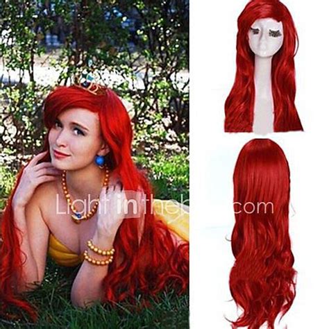 Womens Dark Red Curly Little Mermaid Princess Ariel Synthetic Cosplay