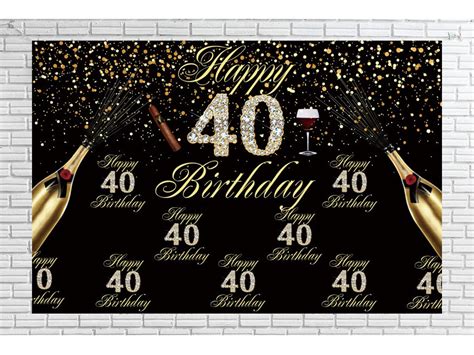 Happy 40th Birthday Backdrop 7x5 Gold And Black 40th Birthday Etsy