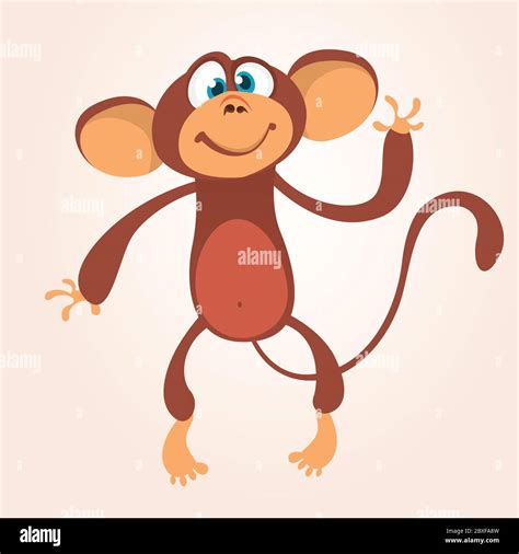 Cartoon Cute Chimpanzee Monkey Waving Vector Illustration Isolated