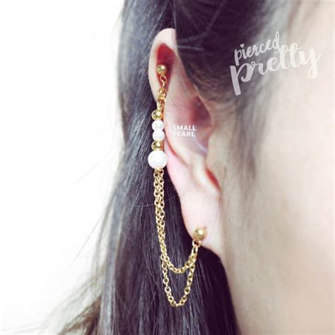 Helix To Lobe Double Chain Earring Pearl Helix Chain Earring Ear