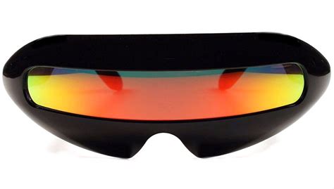 Futuristic Cyclops Mirror Single Lens Oval Sunglasses Red Sunset Lens Clothing