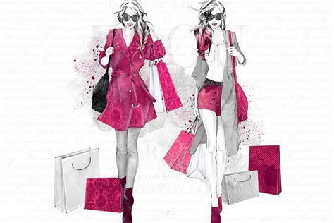 Fashion Shopping Girl Clip Art Custom Designed Illustrations