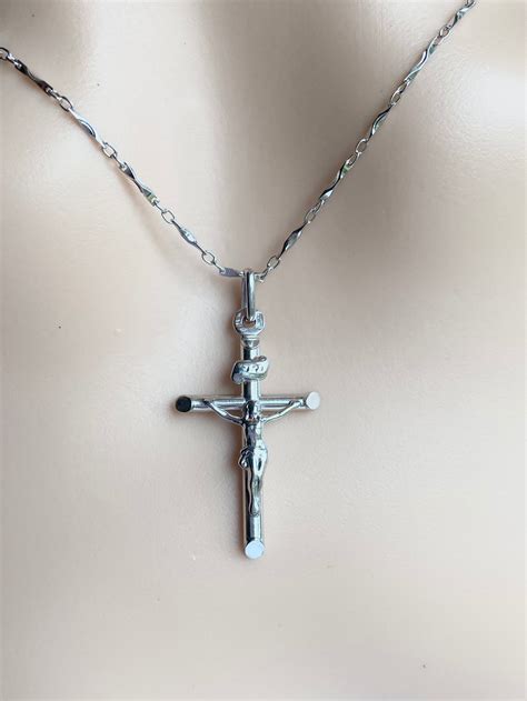 18K Cross Necklace White Gold Crucifix Pendant Cross Jewelry Etsy