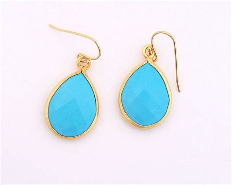 K Gold Trimmed Tear Drop Turquoise Earrings By Lisamariejewels