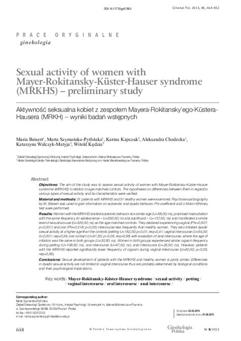 Pdf Sexual Activity Of Women With Mayer Rokitansky Küster Hauser Syndrome Mrkhs
