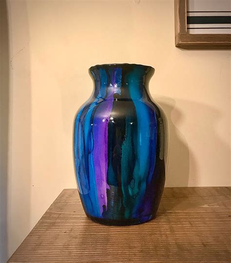 Hand Painted Alcohol Ink Glass Vase Etsy