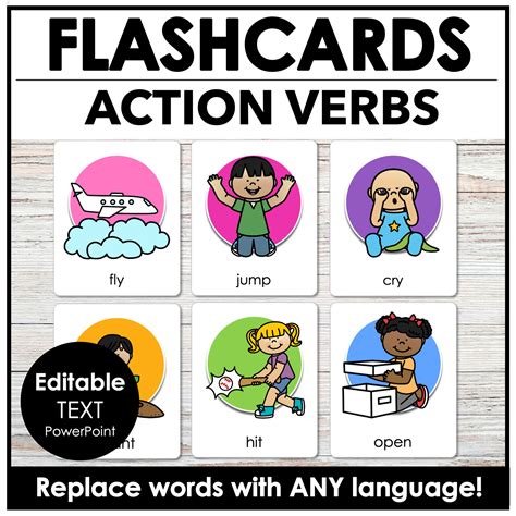 Action Verb Flashcards Editable Verb Activity Cards For Esl Efl Ela