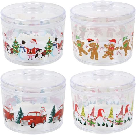 Buy Decorative Christmas Holiday Themed Plastic Containers Jars 4 Pack