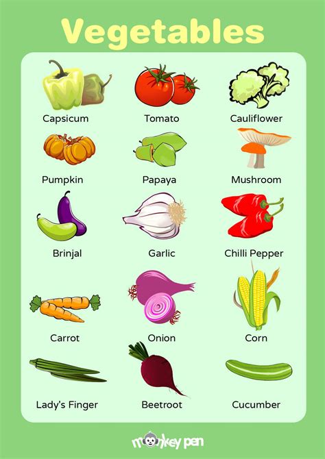 Vegetable Chart For Kids Vegetable Educational Poster By Imakhu