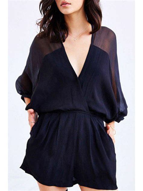 29 Off 2021 Deep V Neck Batwing Sleeve See Through Romper In