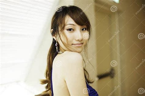 Pretty Chinese Girl With Blue Full Dress Stock Image Image Of