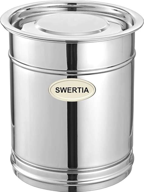 buy swertia stainless steel storage box drum with laser etching aata rice drum with handle water