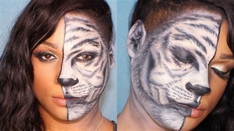 White Tiger Makeup Tutorial Halffacechallenge Youtube