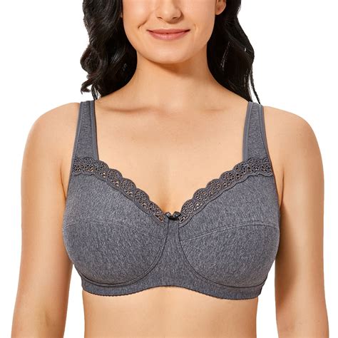 delimira womens full coverage lace trim plus size non wired support cotton bra everyday bras