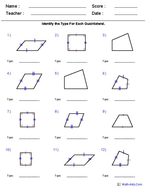 Quadrilateral Hierarchy Worksheets