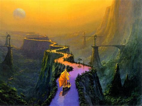 River Boat Fantasy Art Landscape Wallpapers Hd