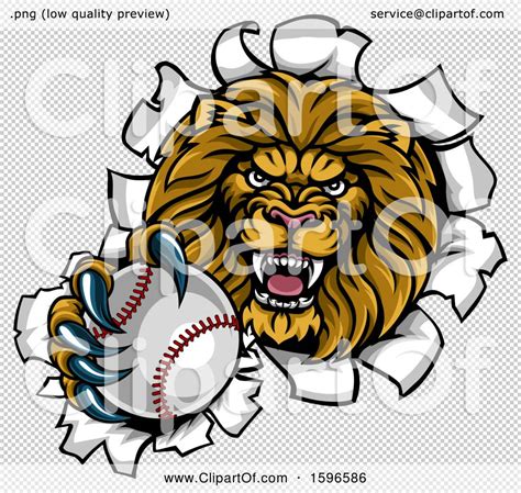 Clipart Of A Tough Lion Sports Mascot Holding Out A Baseball And