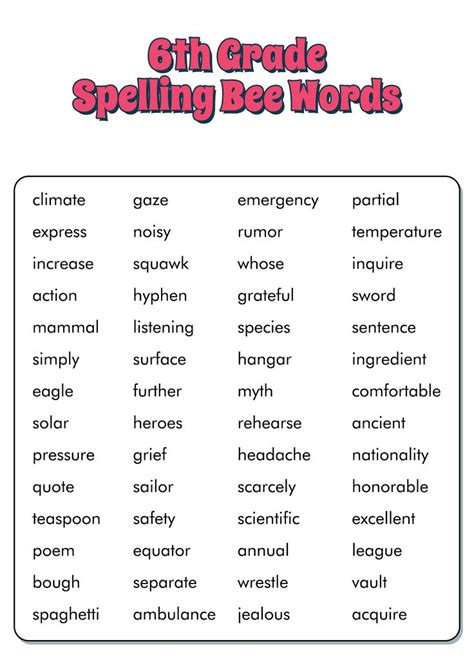 16 6th Grade Spelling Words Worksheets Grade Spelling Spelling Bee