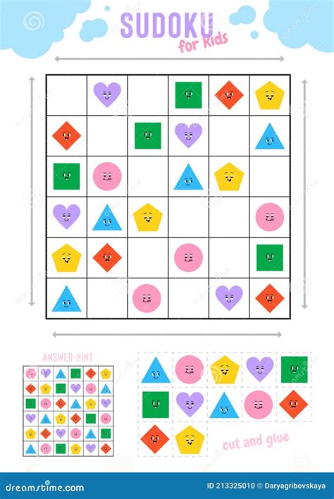 Sudoku For Kids With Various Cute Geometric Figures With Face Emotions