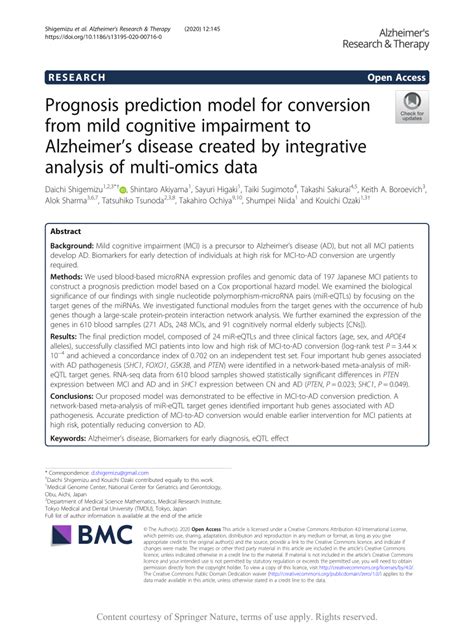 Pdf Prognosis Prediction Model For Conversion From Mild Cognitive