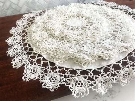 Vintage Round Doilies Set Of 13 Matching Linen And Crochet Etsy
