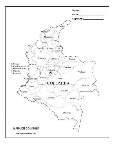 Mapa De Colombia Para Imprimir Gratis
