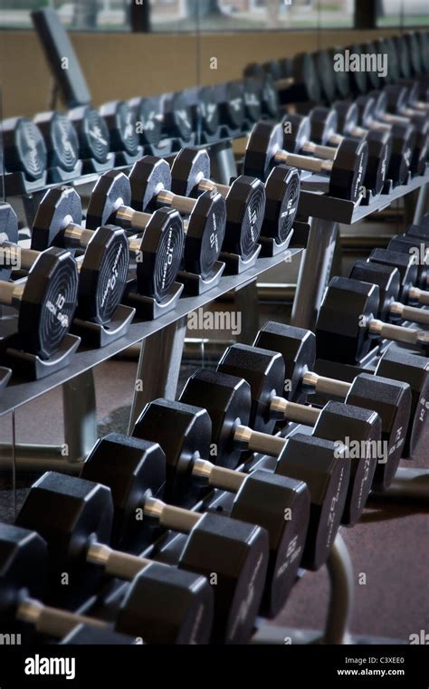 Free Weights Dumbbells Inside Gym Health Club Philadelphia Usa Stock