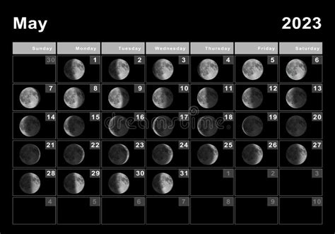 May 2023 Lunar Calendar Moon Cycles Stock Illustration Illustration
